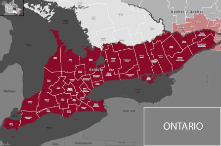 Ontario Blueberry Shipping Map - Blueberry Shipping Areas