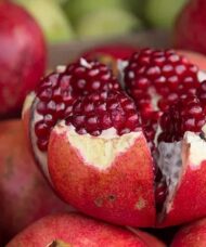 Ruby red fruit of A.C. Sweet pomegranate.