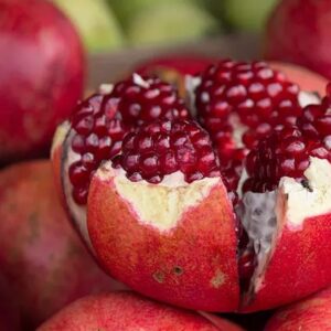 Ruby red fruit of A.C. Sweet pomegranate.