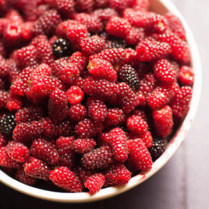 conical ripe red fruits on the stem.