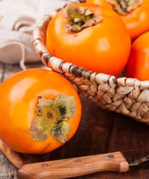 Early Golden Persimmon in a basket.