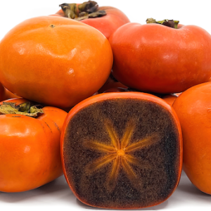 A neat pile of Oriole Kaki Persimmon fruit